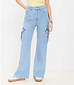 High Rise Wide Leg Cargo Jeans in Light Wash carousel Product Image 1