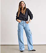 High Rise Wide Leg Cargo Jeans in Light Wash carousel Product Image 4