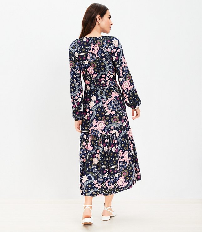 Floral Shirred Flounce Midi Dress
