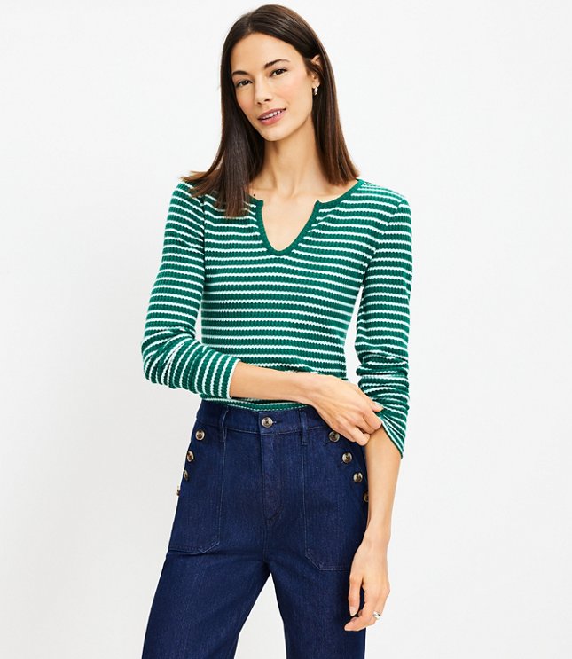 Pointelle Tie Neck Sweater Tee