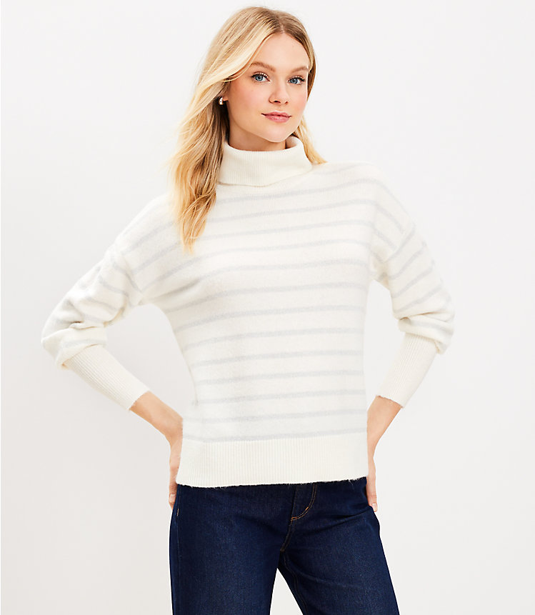 Petite Shimmer Stripe Turtleneck Sweater image number null