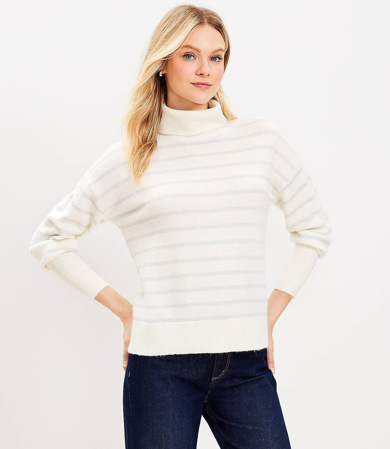 Petite Shimmer Stripe Turtleneck Sweater