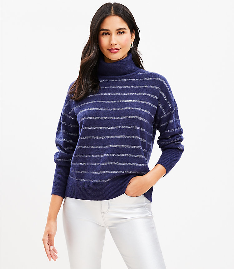 Petite Shimmer Stripe Turtleneck Sweater image number 0