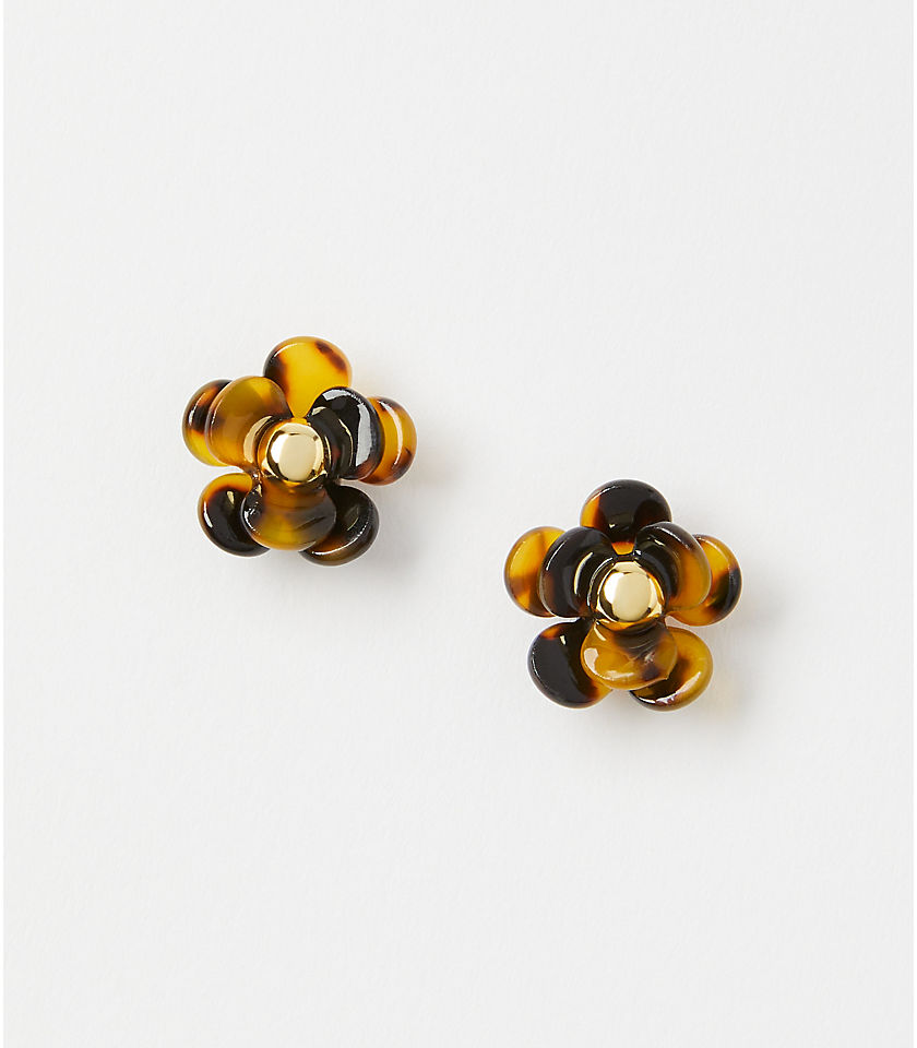 Tortoiseshell Print Flower Stud Earrings