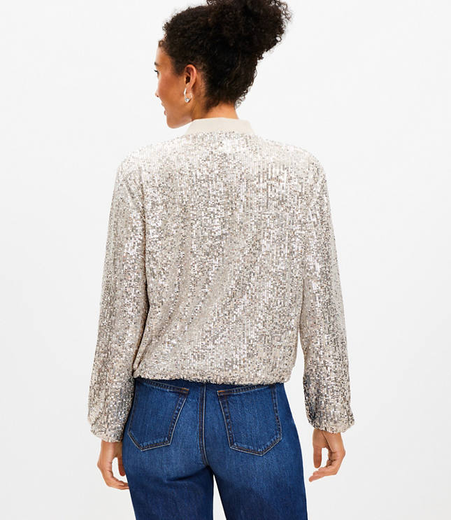 Sequin Blouson Sleeve Cropped Jacket