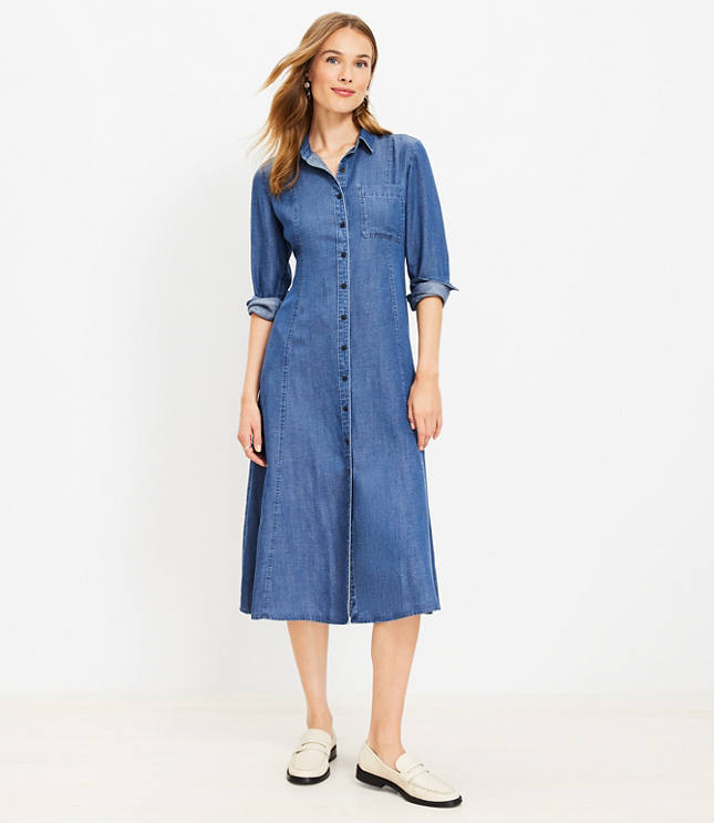 Chambray Pocket Midi Shirtdress