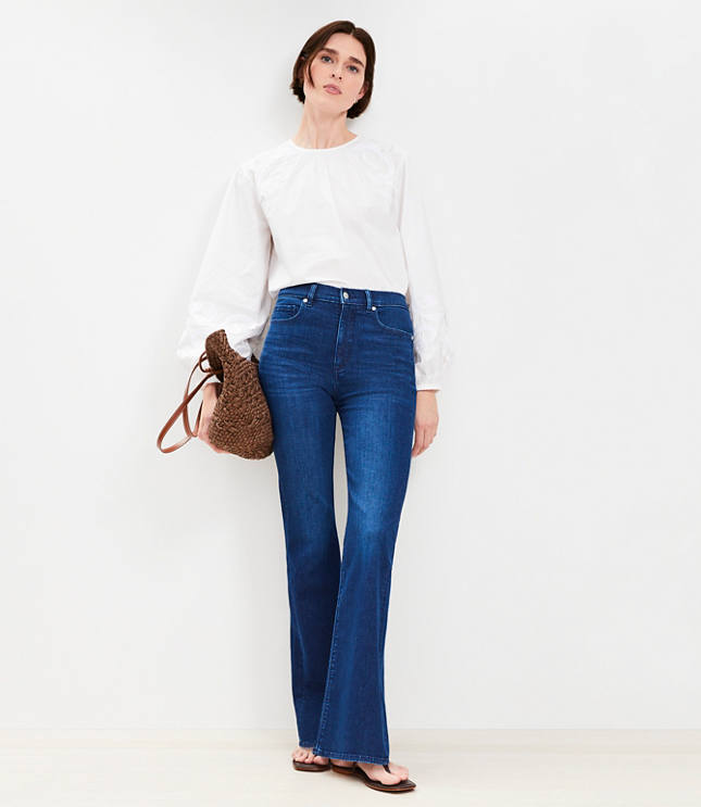 Higher High-Waisted White Cropped Cut-Off Flare Jeans