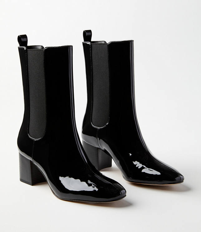 Patent chunky heel boots hotsell