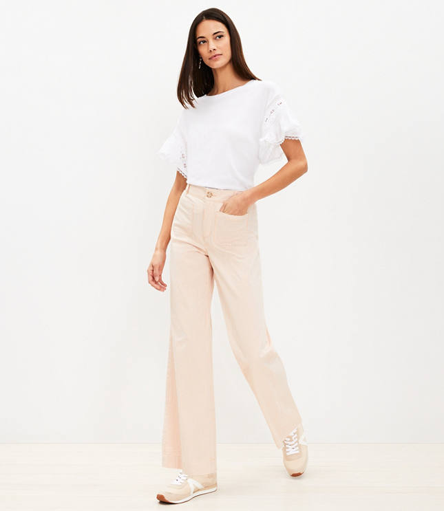 Tall Belted Pants in Stripe - Blue White