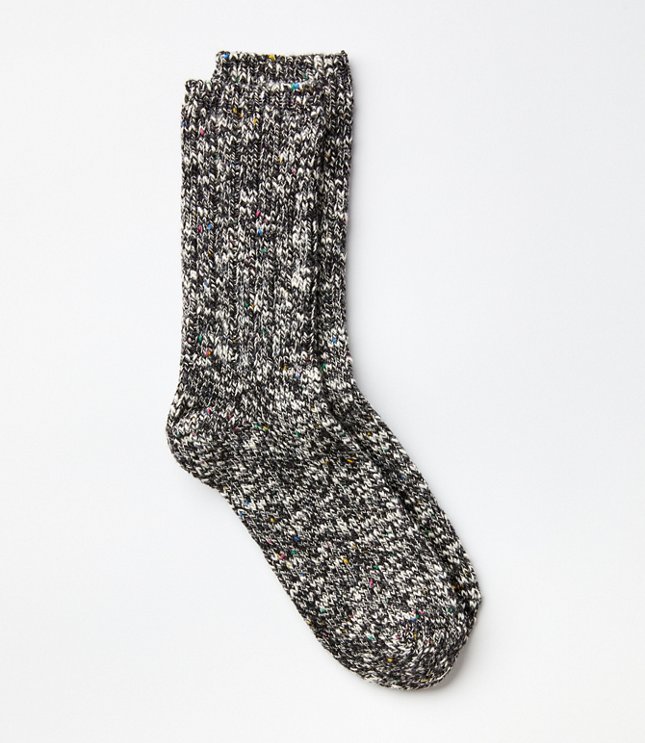 Flecked Ribbed Crew Socks - Black