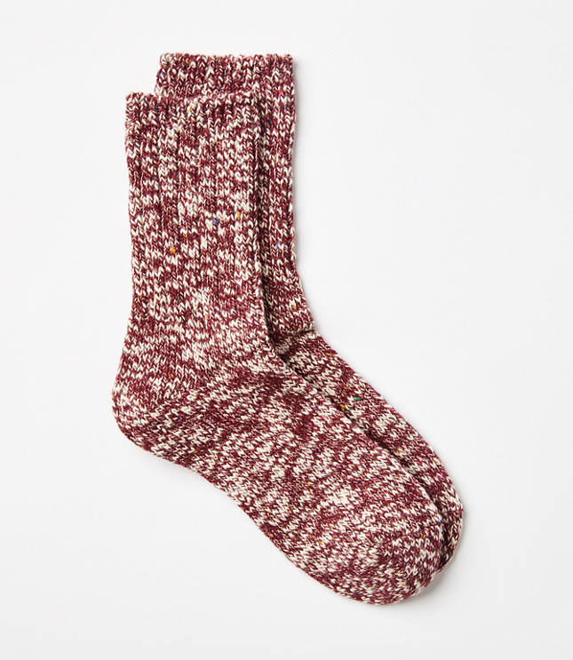 Flecked Ribbed Crew Socks - Smoked Garnet