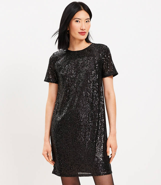 Sequin Short Sleeve Shift Dress