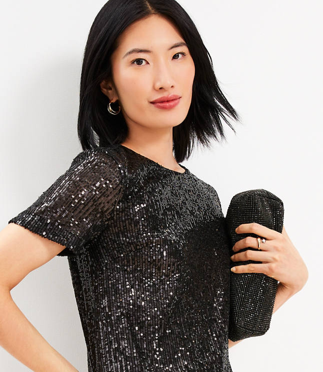 Sequin Short Sleeve Shift Dress