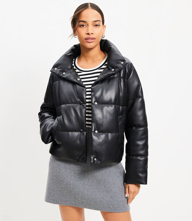 Faux Leather Puffer Jacket