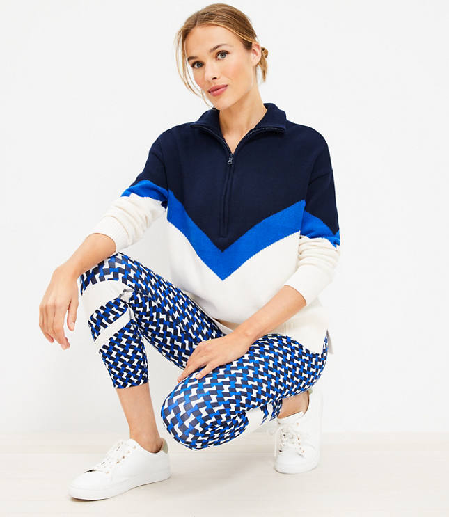 Petite Lou & Grey Striped Varsity Letter Half Zip Sweater - Deep Space Blue