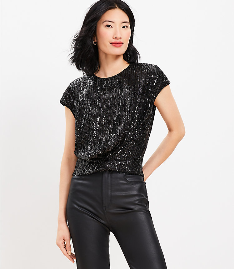 Petite Sequin Knot Cap Sleeve Top image number null