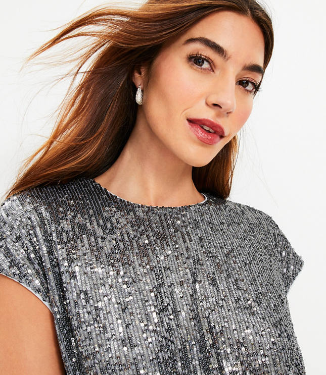 Petite Sequin Knot Cap Sleeve Top