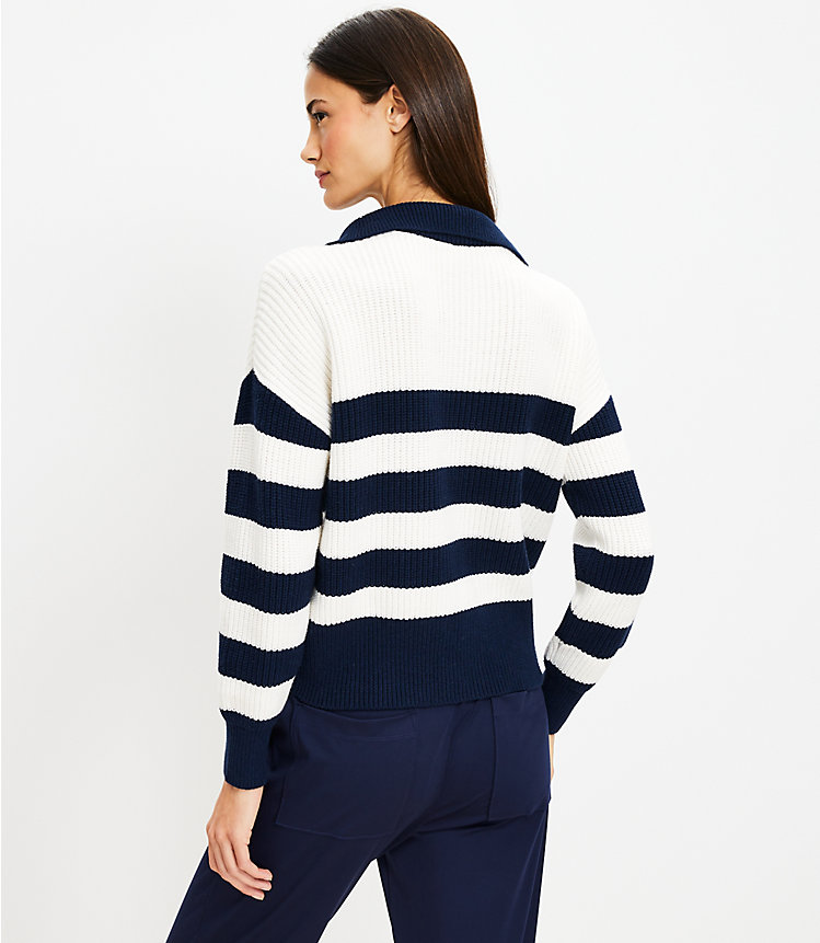 Lou & Grey Striped Varsity Letter Half Zip Sweater