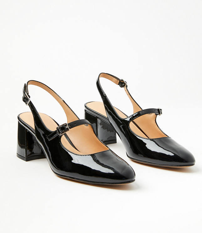 Patent Mary Jane Slingback Block Heels