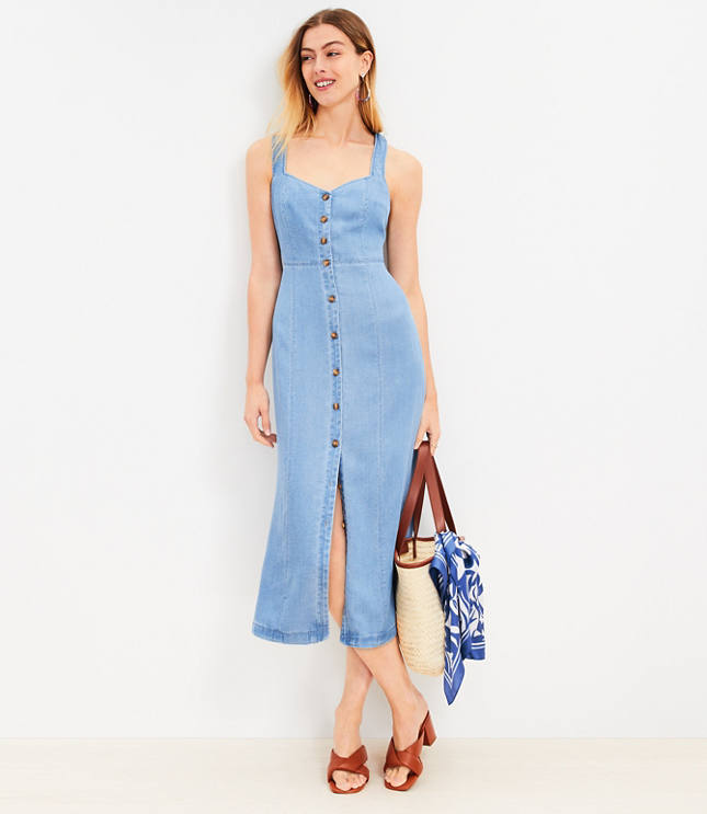 Petite Chambray Ruched Flounce Swing Dress