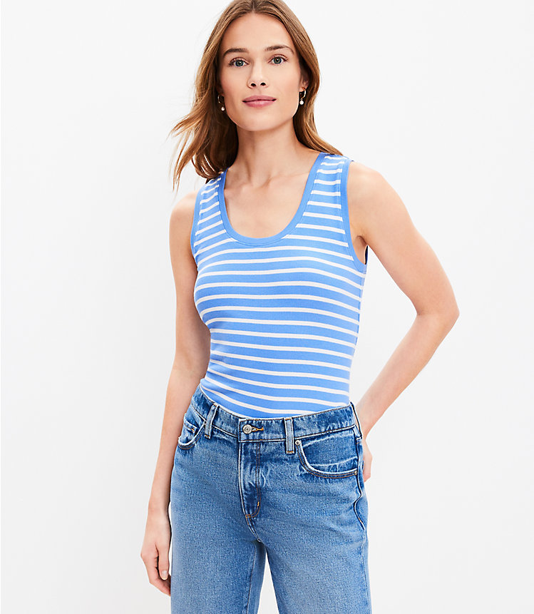 Stripe Perfect Ribbed Scoop Neck Tank Top image number null