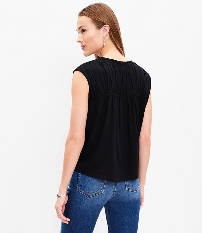 Shirred Tie Neck Top