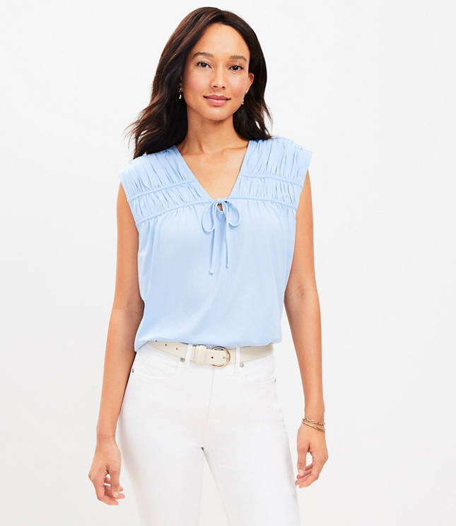 Shirred Tie Neck Top carousel Product Image 1