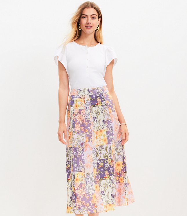 Floral Seamed Midi Skirt