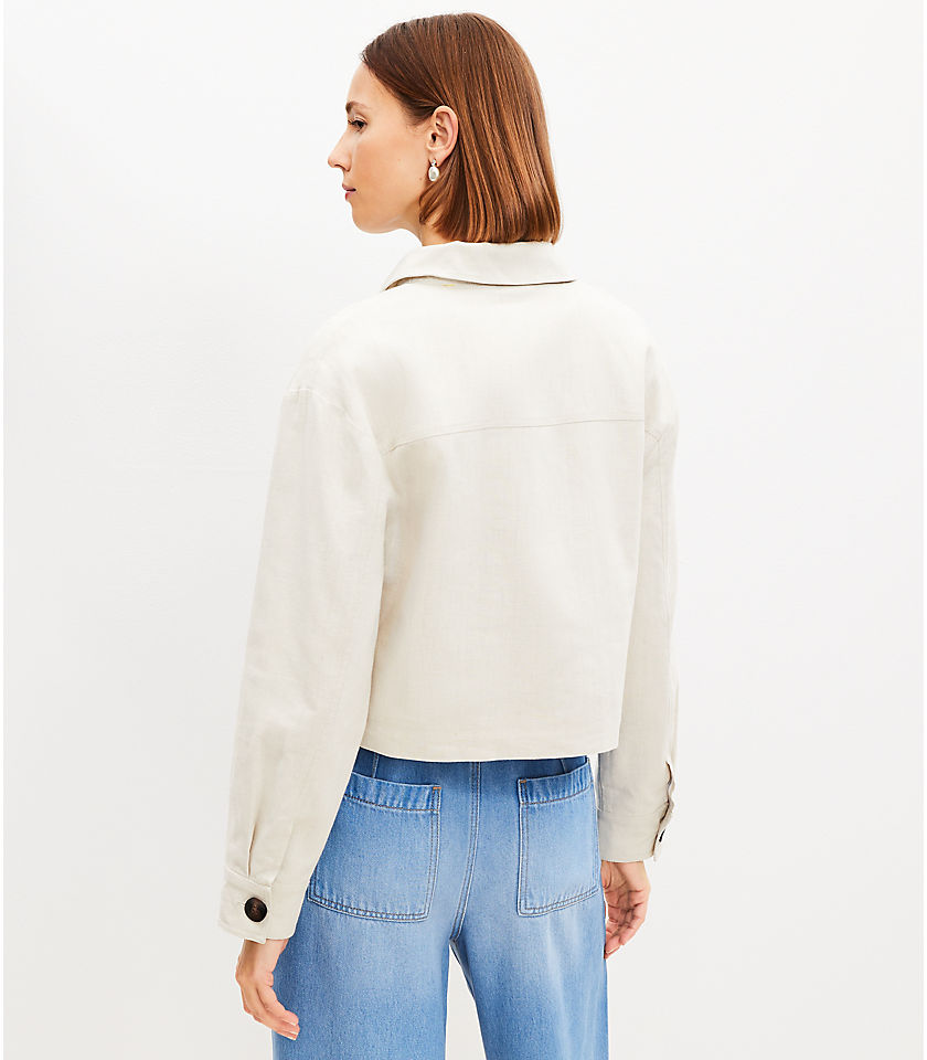 Linen Cotton Cropped Patch Pocket Jacket