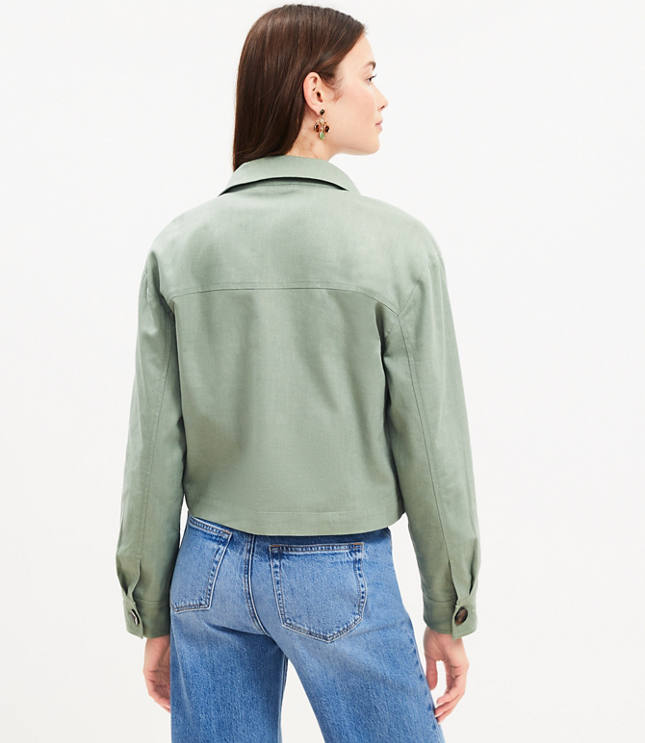 Linen Cotton Cropped Patch Pocket Jacket