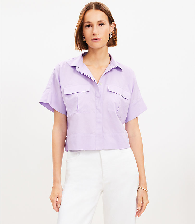 Cotton Blend Modern Drop Shoulder Pocket Shirt image number null