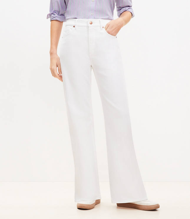 Tall Pull On Wide Leg Pants in Shimmer Stripe Linen Blend - White