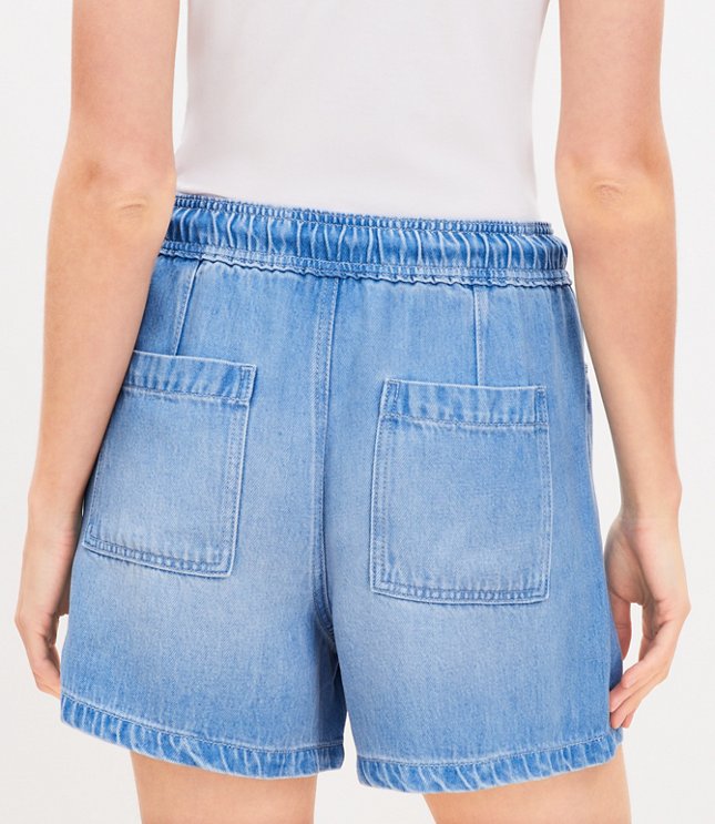 High Rise Pull On Denim Shorts in Light Wash