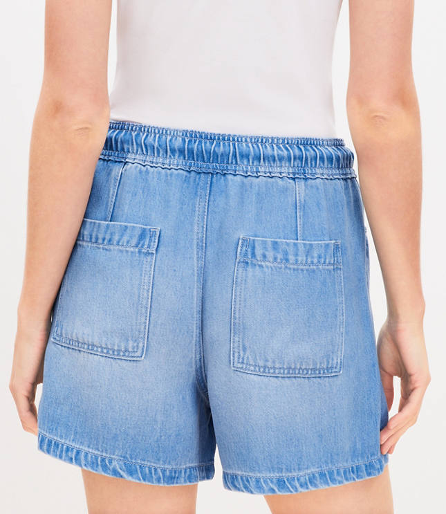 High Rise Drawstring Denim Shorts Light Wash