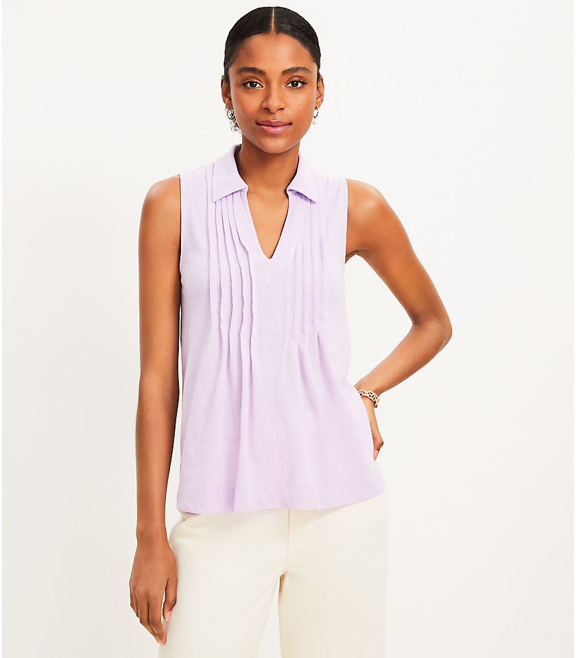 Pintucked Collared Tank Top