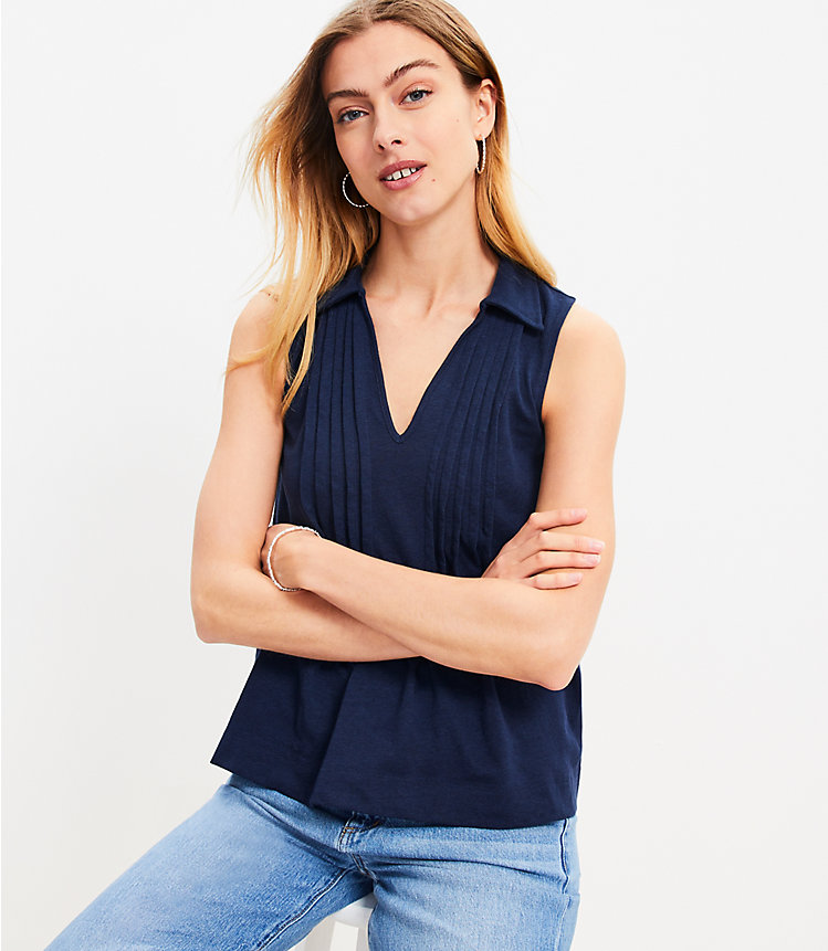 Pintucked Collared Tank Top image number 1