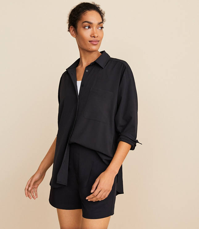 Lou & Grey Oversized Wanderweave Pocket Tunic Shirt - Black