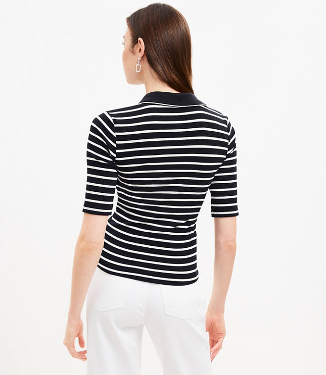 Stripe Oversize Polo Knit Top main image 1