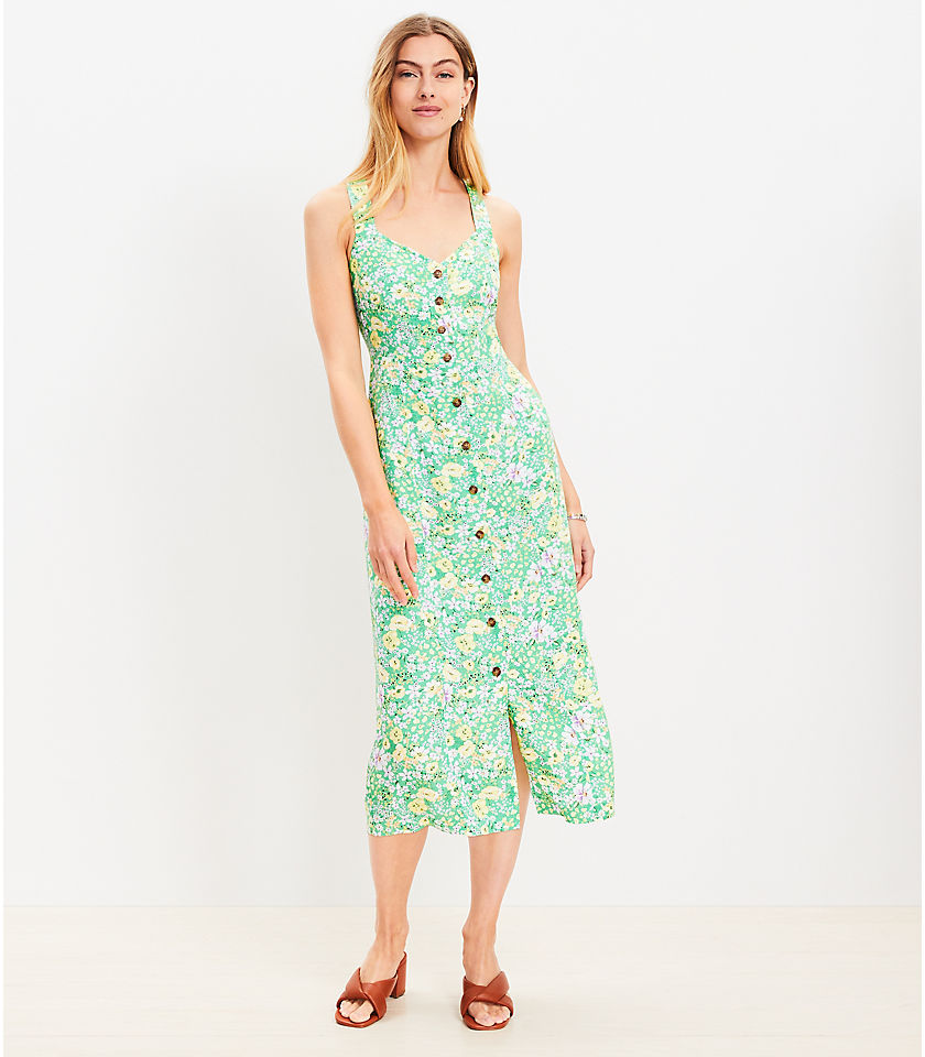 Floral Crossover Back Button Midi Dress