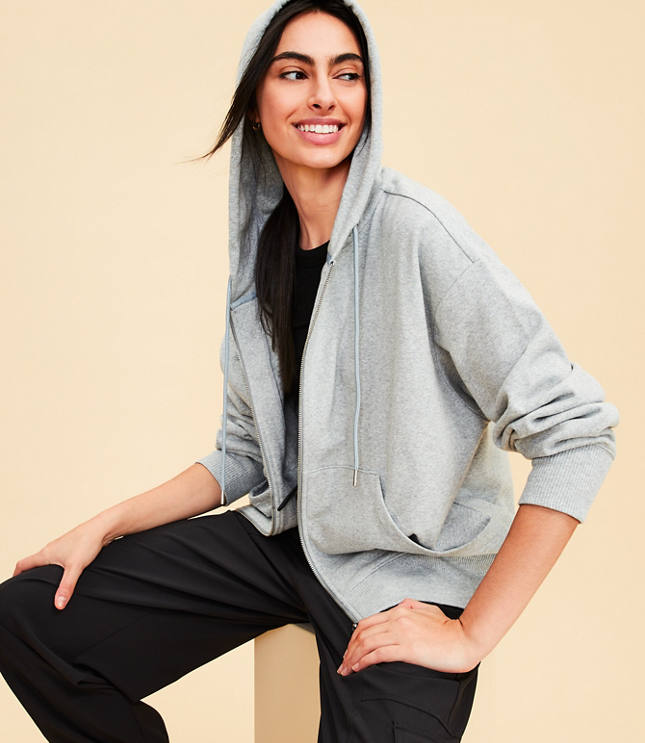 Lou & Grey Drawstring Zip Pocket Cardigan