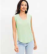 Twist Cuff Linen Blend Scoop Neck Tee carousel Product Image 1