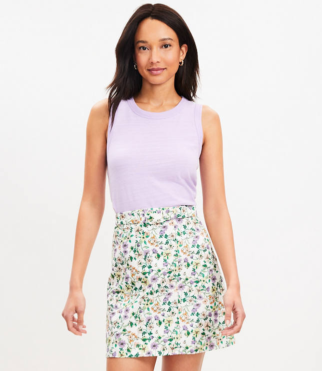 Dotted Button Trim Linen Blend Skirt