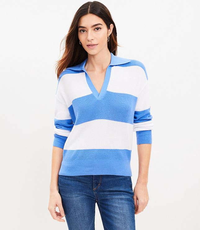 Petite Striped Sweetheart Sweater Tee - White