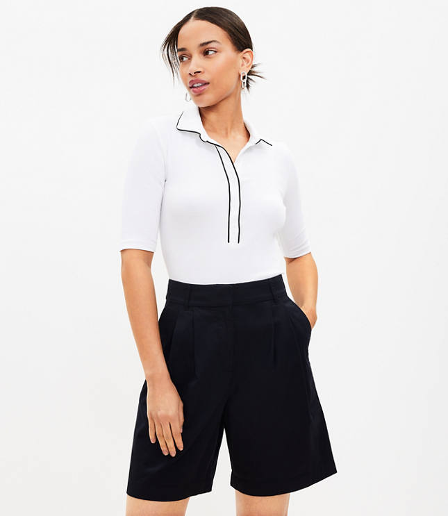 Pleated Bermuda Shorts in Poplin - Black