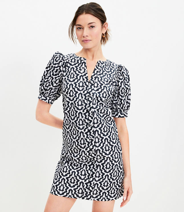 Poplin Button Balloon Sleeve Mini Dress