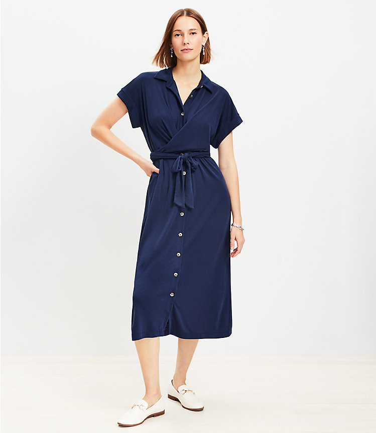 Petite Tie Front Midi Shirtdress image number null