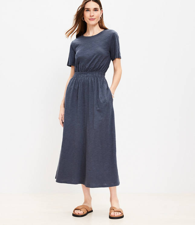 Pleated Bodice Midi Shirtdress