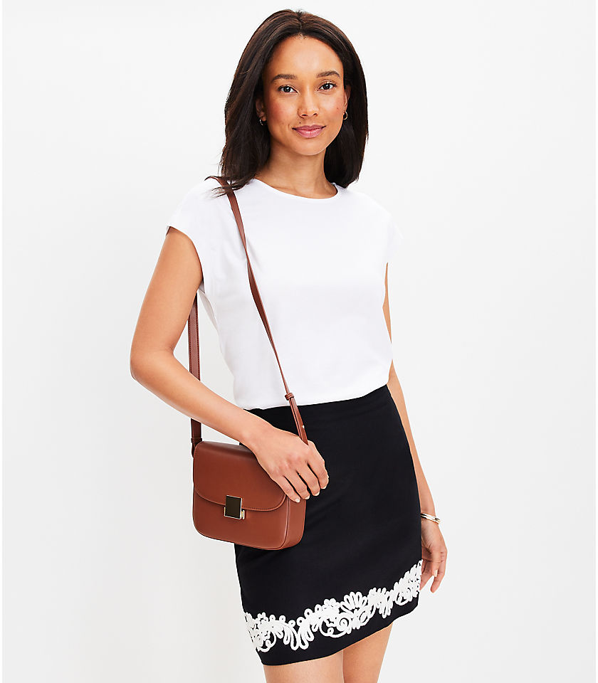 Petite Embroidered Linen Cotton Shift Skirt
