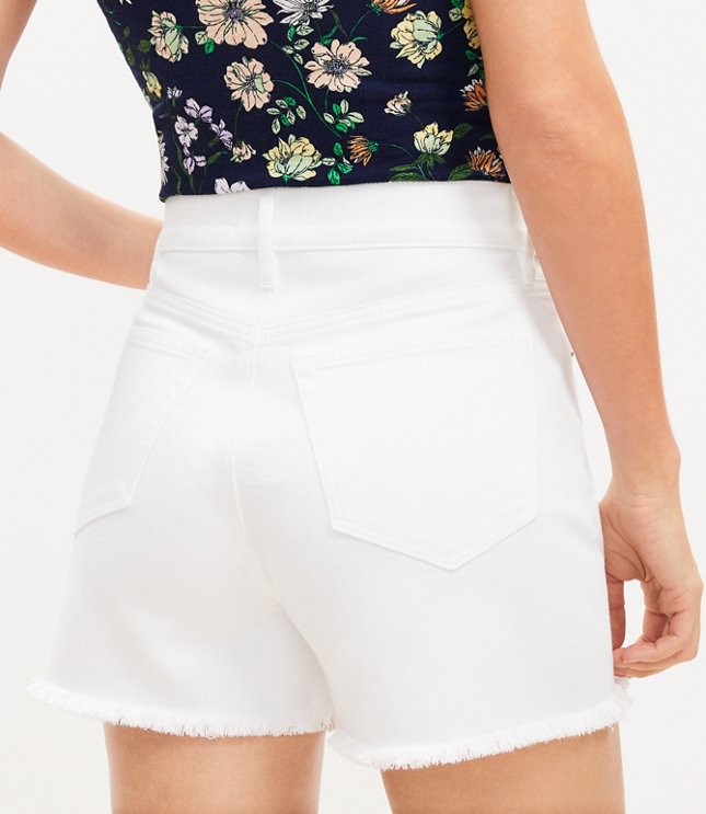 Petite Denim Cut Off Shorts in White