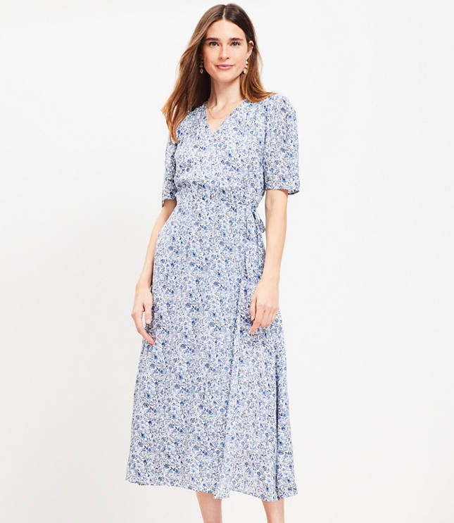 Floral Linen Blend Long Sleeve Shift Dress